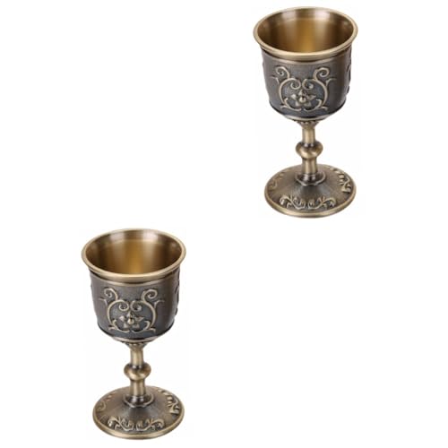 Amosfun 2 Piezas vaso de de metal copa de vino de barra cristalería de la vendimia tazas vintage vasos cocktail cáliz de vino tinto copa de vino de metal Aleación de zinc Golden