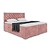 MEBLINI Boxspringbett mit Bettkasten - Gepolstert Doppelbett mit Matratze und Topper - Polsterbett mit Stauraum - Bett mit Kopfteil - Stauraumbett - Glamour - 140x200 - H4/Rosa Samt
