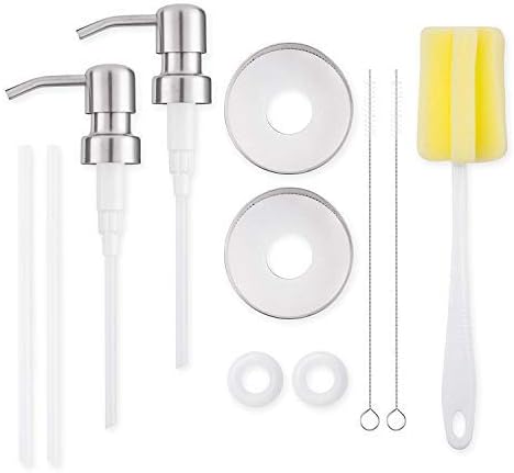 DHUNI Stainless Steel Soap Oil and Lotion Dispenser Lid I Mason Jar Vintage DIY Pumps Lids - Rust Proof Bathroom Kitchen Accessories I 2 Pack Free Brushes Counter Top Collection-Jar not Included.