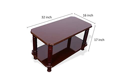 Image of Asian Engineered Wood Wooden Finish Teapoy Coffee Table Printed Design
