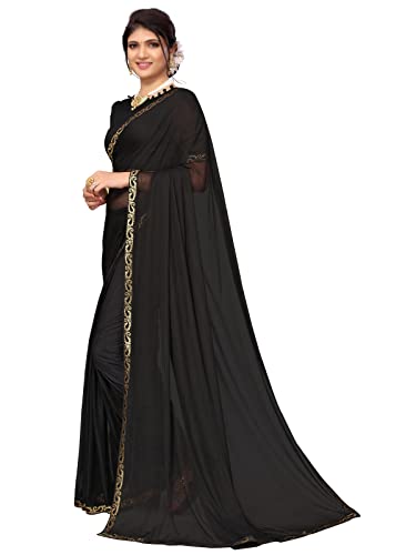 Image of SIRIL Women's Lace & Peral Work Lycra Saree with Unstitched Blouse Piece