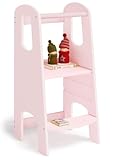 Lernturm höhenverstellbar Bellabino Luni, Lerntower aus rosa Birke Sperrholz für Kleinkinder ab 1 Jahr oder dem Stehalter mit Trittschemel 3-Fach verstellbar