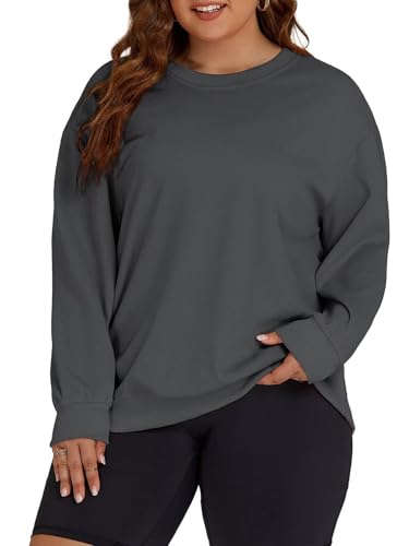 Image of ROSRISS Womens-Plus-Size-Sweatshirts Oversized Long Sleeve Shirts Trendy Crew Neck Pullover Sweaters Casual Tops XL-5XL