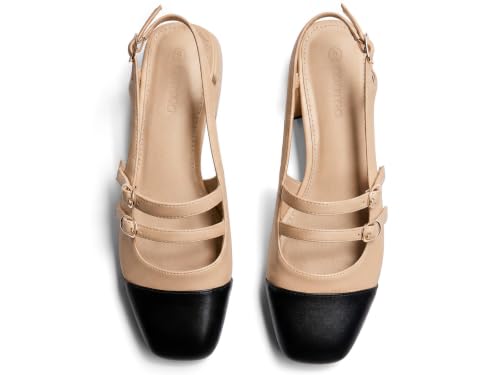 Image of Coutgo Women's Mary Jane Chunky Low Heels Slingback Pumps Closed Square Toe Wedding Dress Shoes