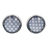 Erhältlich in zwei Größen Stechschmuck Ohrstecker Handmade Ohrclips Ohrklemmen Sterne Stars Rockabilly Grau Weiß Silber Farben Damen Kinder Kitsch Kawaii 1 Paar Größe Wählbar (Ohrclips 10mm)
