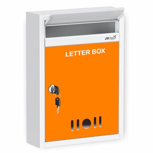 Image of JD FRESH Wall Mount A4 Size Letter Box /Mail Box /Suggestion Box /Complaint Box for Office /Post Box for Home gate with Clear Window View & Secure Key Lock - (Orange)