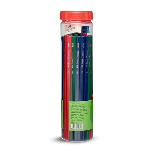 Image of Faber-Castell 30 Ole Pencils Jar - Ergonomic Triangular Pencils with Sharpener & Eraser | Multicolor Set for Writing & Drawing
