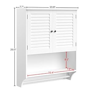 Wall-Mounted Bathroom Organizer - Medicine Cabinet or Over-the-Toilet Storage with Stylish Shutter Doors and Towel Bar by Lavish Home (White) Wall Mounted Bathroom Organizer Medicine Cabinet or Over the Toilet Storage with Stylish Shutter Doors and Towel Bar by Lavish Home White