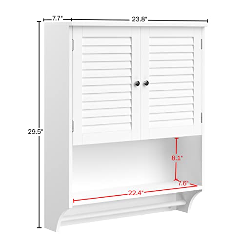 Wall-Mounted-Bathroom-Organizer-Medicine-Cabinet-or-Over-the-Toilet-Storage-with-Stylish-Shutter-Doors-and-Towel-Bar-by-Lavish-Home-White Wall Mounted Bathroom Organizer Medicine Cabinet or Over the Toilet Storage with Stylish Shutter Doors and Towel Bar by Lavish Home White