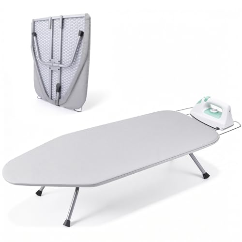 Dayacoco Table Top Ironing Board Portable Small Ironing Board Folding Ironing Board with Iron Rest and Anti-Skid Feet - Perfect For Small Spaces 81 x 31 cm Silver
