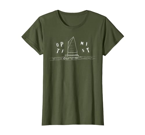 Optimist Segelboot Dinghy Opti Segeln Grafik T-Shirt, Damen, Olivgrün, S