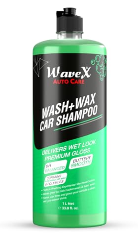 Wavex Car Shampoo Wash and Wax 1L pH Neutral Gives Wet Look Shine, Buttery Smooth Feel - Leaves No Water Spots