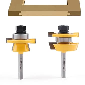 Newdeli 2-Piece Shaker Rail and Stile Router Bit Set, 1/4 Inch Shank, Tongue and Groove, Carbide Milling Cutters