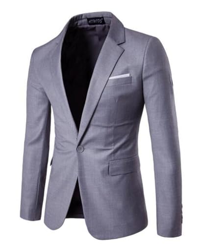 Blazer masculino casual de caimento justo, um botão, manga comprida, Cinza, XX-Large