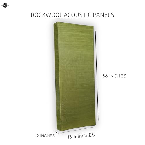 Image of Acoustic Rockwool Sound Absorption Panels 36 inch x 12 inch x 2 inch (Set of 2) | NRC 0.9 Noise Reduction Wall Panels | Rock Wool for Soundproofing Studio, Home & Office (Olive Moss)