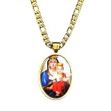 Genérico collares de hombre, collar colgante de medalla ovalado de vidrio para mujeres para hombres amuleto punk católico de acero inoxidable dorado
