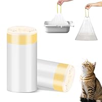 40PCS Katzenklo Beutel, 79 x 45cm Katzentoilettenbeutel mit Zugbändern, Katzentoiletten-Einlagen, 2 Rollen, Abfallbeutel, Starke Tragfähigkeit, Katzenklo Müllbeutel für Mittelgroße Hauskatzen