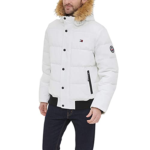Image of Tommy Hilfiger Men's Arctic Cloth Quilted Snorkel Bomber Jacket Parka, White, L
