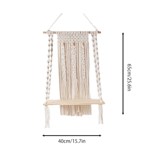 Cintre étagère macramé Teksome avec support bois pour tenture murale - 4
