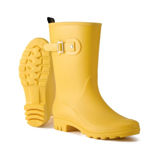 HISEA Women's Waterproof Rain Boots Wide Mid Calf Comfortable Rubber Shoes Lightweight Anti-slipping Rain Footwear for Outdoor Garden Farm Work