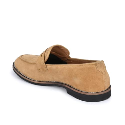 Men's Suede Penny Loafers, Classic Slip-On Dress Shoes, Tan2