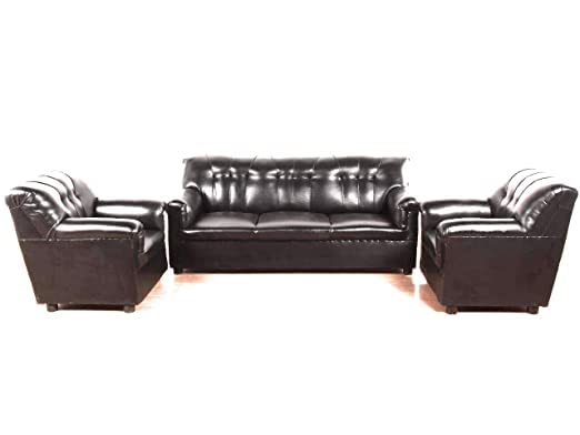 Ross 5 Seater 3+1+1 Faux Leather Sofa Set for Living Room (Black)-image-25