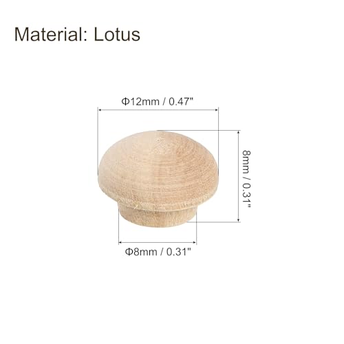 Image of uxcell 80Pcs Wood Button Plugs, 8mm /0.31 inch Hardwood Screw Hole Plug Mushroom Wooden Caps Buttons Wood Plug for Furniture Woodworking Craft Decor (12mm x 8mm)