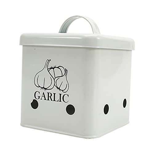 Contenedor de ajo con tapa y asa, contenedor de almacenamiento de alimentos sellado para cocina, conservador de verduras fresco con orificios de almacenamiento de lata aireadora Cover