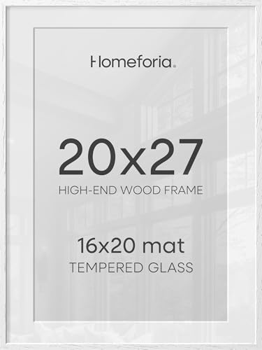 Image of Homeforia 20x27 White Picture Frame, High End Oak 20x27 White Wooden Poster Frames with Mat 16x24 for Print, 20 x 27 Wood Frame Matted to 16 x 24 Photo, 27x20 Frame, Tempered Glass, Wall Kit, Set of 2