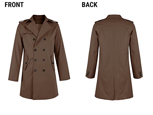 PASLTER Mens Trench Coat Notched Lapel Double Breasted Long Jacket Windbreaker Overcoat Pea Coat
