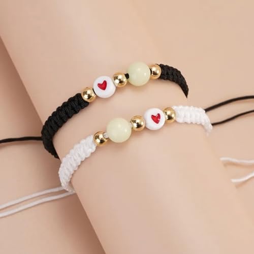 Fashion Frill Matching Bracelet For Women Men Glow In The Dark Promise Bracelet For Couple Adjustable Heart Link Bracelet Braided Rope Bangle Wrist Bracelet for Lover Friendship Gifts, One Size,, One