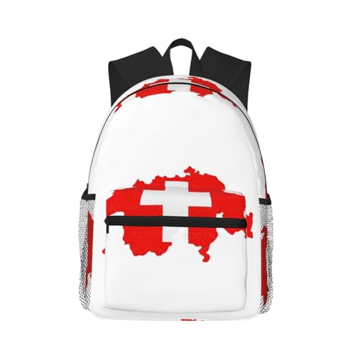 Sac à dos voyage imprimé carte drapeau suisse noir - Grand format basique ordinateur