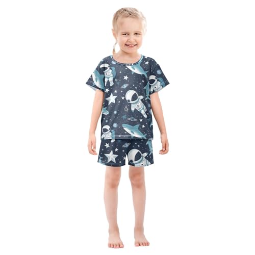 ALAZA Astronaut Shark Star Space Pajamas Short Sleeve 2 Piece Sleepwear Top and Bottom Pajama Set Unisex3