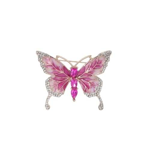 Butterfly Crystal Rhinestone Brooch Pin for Women Colorful Glitter Pearl Bead Lapel Pins Hats Clothes Dress Accessories Jewelry (Rose Pink)