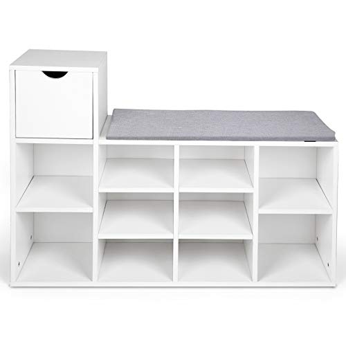 Amzdeal Shoe Bench, Shoe Cabinet, Multifunctional Storage Bench with Drawer, Cushion, Modern Storage Rack, Shoe Rack, for Entryway, Living Room, Bedroom
