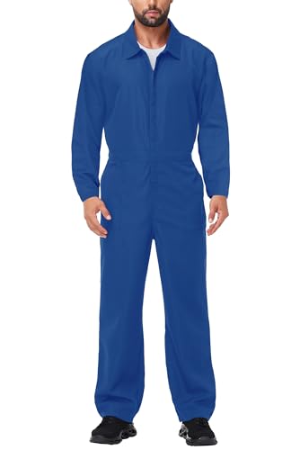Arankhiger Adult Halloween Jumpsuit Men Long Sleeve Blue Mechanic Suit with Pockets Zip Up Cosplay Work Uniform L