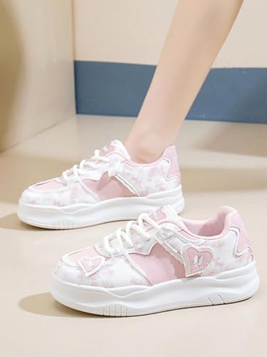 Y2K Platform Sneakers Heart Shape Pattern Trendy Mesh Thick Sole Height Increasing Student Casual Everyday Streetwear Lightweight Platform Ladies White Shoes Comfortable3