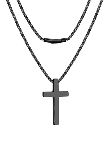 Collier croix chrétienne de grande taille en finition noire avec chaîne de 3mm robuste