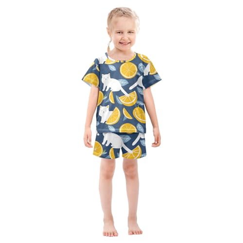 ALAZA Cat Kitten Lemon Blue Pajamas Short Sleeve 2 Piece Sleepwear Top and Bottom Pajama Set Unisex3