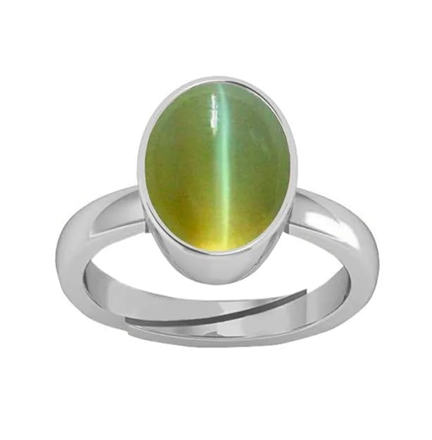 sidhgems 6.25 Ratti 5.00 Carat Natural Cat's Eye Stone Silver Plated White Metail Plen Adjustable Ring for Men and Women-picture-29