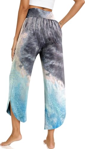 Image of TARSE Women's Wide Leg Yoga Pants Cross High Waist Flowy Split with Pockets | Comfy Lightweight Stretch, Flare Hem Cropped, Loose Dance Pants, Travel & Lounge, Everyday Casual Wear