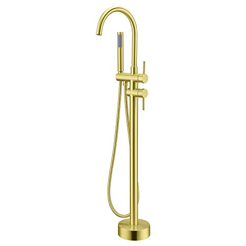 Artiqua Freestanding Tub Filler Bathtub Faucet Brushed Gold Floor Mounted Brass Faucets with Handheld Shower
