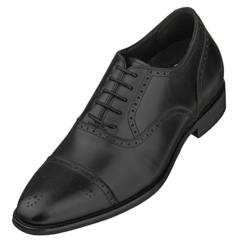 CALTO Men's Invisible Height Increasing Elevator Shoes - Black Premium Leather Lace-up Super Lightweight Formal Oxfords - 3 Inches Taller - S3033 - Size 12 D(M) US