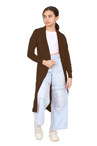 Image of Loxdonz Kids Long Open Front Cardigan Coverup Boyfriend Cardigan Sweater for Girl's Beach Cover ups Kimono Maxi Duster