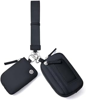 POIUGOYA Nylon Wristlet Wallets, Dual Pouch Keychain Wristlet Wallet, RFID Small Wallet With Coin Pouch,ID Window For Travel