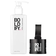 Boldify Hairline Powder + Shampoo Bundle Root Touchup Hair Loss Powder and Natural Volumizing Shampoo for Fine Hair Grey