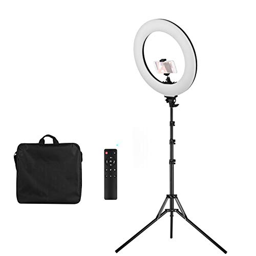 Rakuby 18インチ プロLEDリングライト ビデオライト 撮影照明ライト 60W 調光可能 3000K-6000K 3300LM 480ビーズ 3色モード 1.8Mスタンド付き 二重給電 化粧 自撮り補助光 ライブビデオ YouTubeビデオ撮影用
