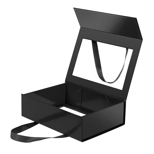 Boîte cadeau noire avec couvercle et poignée rigide pour emballage de fête et cérémonie