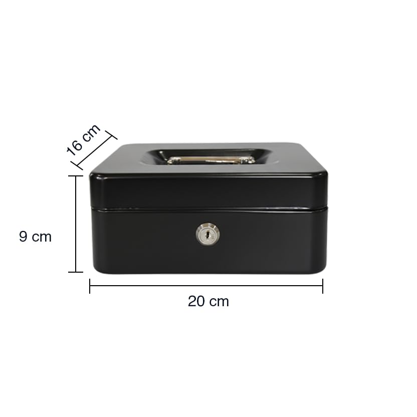 oddpod™ DL Metal Cash Box & Jewelry Safe Locker with Plastic Coin Tray & Key Lock - Small (Black) 1