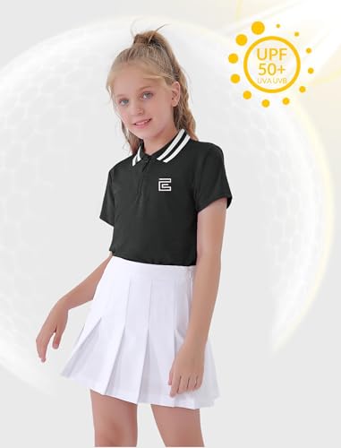 Image of EXARUS Girls Golf Polo Tennis Shirts Sleeveless Kids V-Neck Tank Tops | Equestrian UPF 50+ Quick Dry Clothes